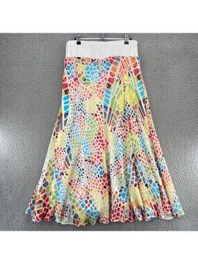 Multiples Skirt Women Large Rainbow Animal Print Flared Flowy Stretch Knit Midi